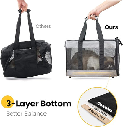 Cat Carrier Airline Approved, Soft-Sided Dog Carrier with Inner Safety Leash, Pet Transport Carrier for Small-Medium Cats Puppies up to 15 Lbs, Collapsible Travel Kitten Carrier Bag -Gray M
