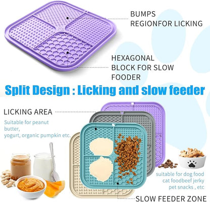 Lick Mat for Dogs, Premium Lick Pad with Suction Cups for Dog Anxiety Relief, Slow Feeder Dog Bowls, Bathing, Grooming and Training (Cyan, Purple, Beige, Grey, 4pack)