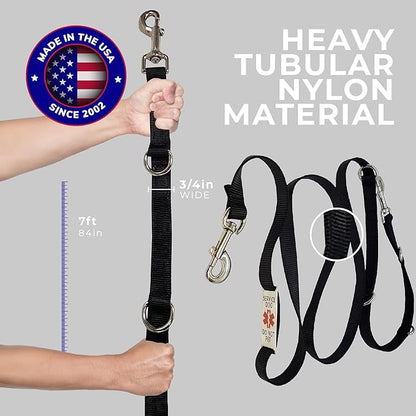 ActiveDogs Hands Free Leash - 7ft Crossbody, Service Dog Leash with Chrome 'Service Dog Do Not Pet' Tag - Strong 3/4" Nylon, Double Stitched, Black