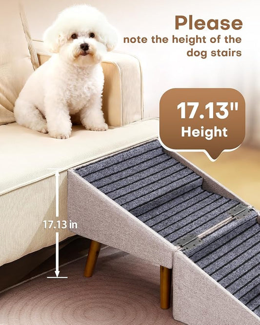 Dog Ramp for Couch and Bed,17.13" H Dog Stairs for Small Dogs and Cats, Foldable 2 in 1 Pet Steps for Medium Large Dogs and Puppy, Split Ottoman Design Pet Ramp（Apricot）