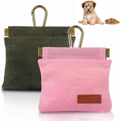 2Pcs Dog Treat Pouches for Pet Training, Hand Free Puppy Dogs Treat Bag with Carabiner, Portable Auto Closing Pet Dog Walking Bag for Travel or Outdoor Use, Pets Feed Snack Reward Pocket- Pink, Green