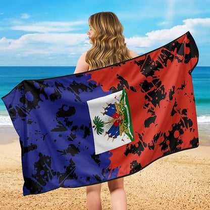 SEANATIVE Sports Towel Seat Covers for Cars - Quick-Dry Sweat Towels for Gym, Hiking & Beach with Anti-Scratch Design (Machine Washable, Universal Fit), Haiti Flag Pattern