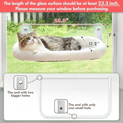 AMOSIJOY Cordless Cat Window Perch, Window Hammock for Cats with 4 Strong Suction Cups, Solid Metal Frame and Soft Cover, Indoor Cat Bed