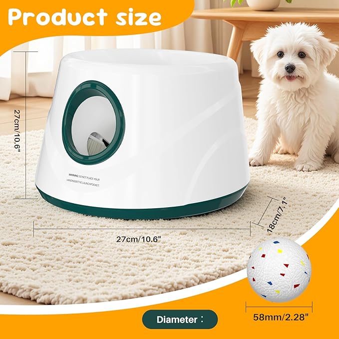20-40ft Automatic Ball Launcher, Interactive Fetch Toy for Small Medium Dogs, Adjustable Rechargeable Tennis Thrower for Indoor Outdoor Fun, Physical Exercise and Brain Training(Green)