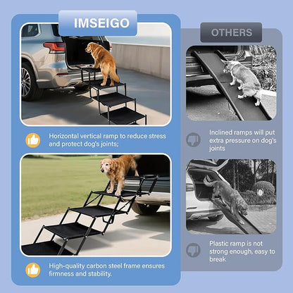 Foldable Dog Stairs for Car SUV Truck, Portable Dog Steps for Large Injured, Pet Ramp with Non-Slip Surface,Suitable for Sofas, Bed, Supports Up to 130 lbs, 5 Steps