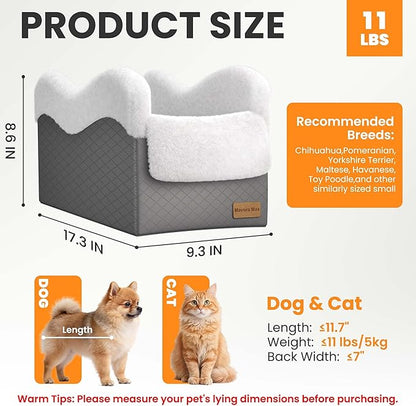 Portable Small Dog Seat for Car, Luxury Center Console Dog Car Seat Booster with Safety Tethers, Anti-Collapse Pet Travel Carseat for SUV, Truck (Dark Grey/White)