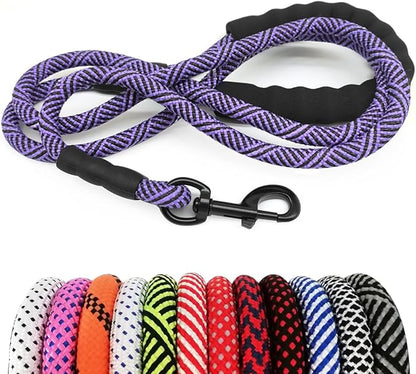 MayPaw Heavy Duty Rope Dog Leash, 6/8/10 FT Nylon Pet Leash, Soft Padded Handle Thick Lead Leashes for Large Medium Dogs (Purple Black, 1/2" * 10')