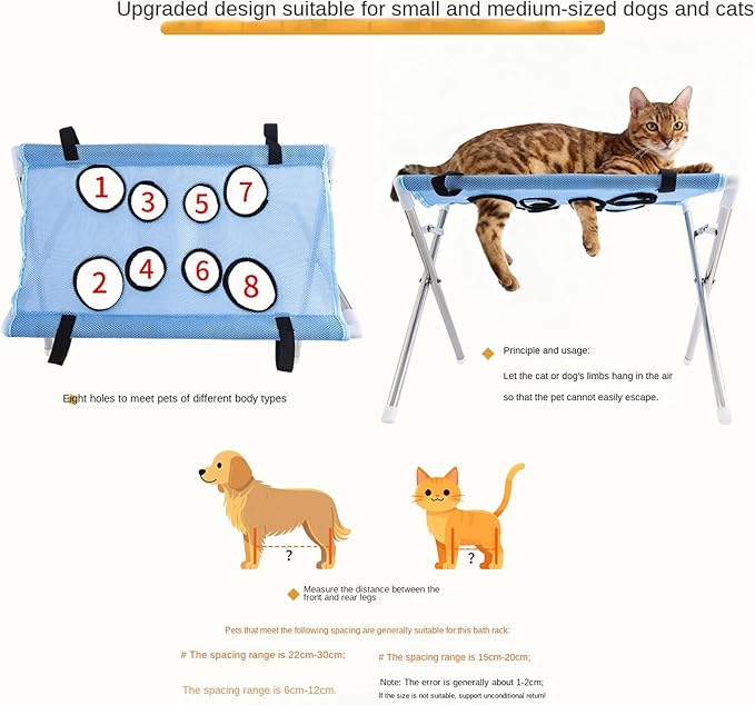 Iron Pet Grooming Hammock - 8-Hole Design Anti-Escaping Cats Sling | Polyester Cloth Kitten Grooming Hanger | for Cats Dogs Kitten Puppy Small Medium Large Breed Indoor Home Hair Cutting Ear Cleaning