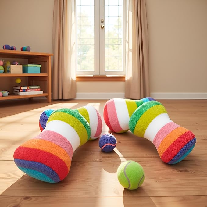 2Pcs Colorful Dog Plush Vocal Toy Rainbow Dogs Bone-Shape Chewing Toy Pet Supplies for Pet Playing Use Adorable Quality and Practical Attractive and Professional Dog Chew Toys