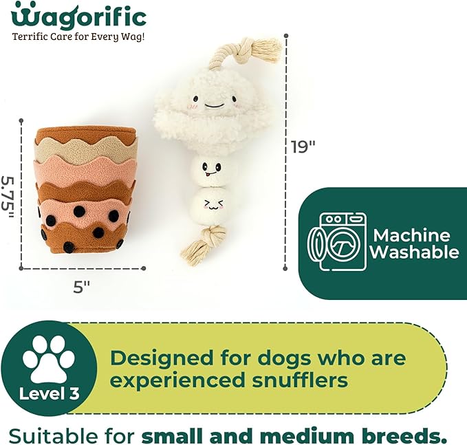 Milk Tea Plush Dog Toy Snuffle Toys for Dogs Slow Feed, Interactive Dog Enrichment Treat Puzzle,Puppy Chew Toy, Machine Washable Enrichment, Made of Recycled Materials, All Breed Sizes