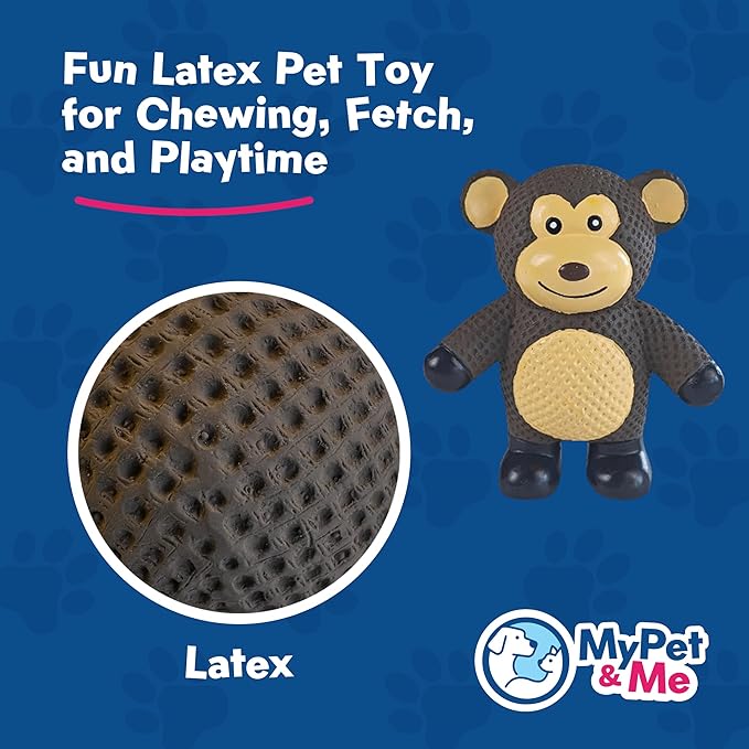 My Pet & Me - Squeaky Dog Toys for Light to Moderate Chewers - Fun Latex Toys for Puppies, Teething, and Gentle Play - Interactive Fetch and Chew Toy with Squeaker (Brown Monkey, 4.3 Inch)