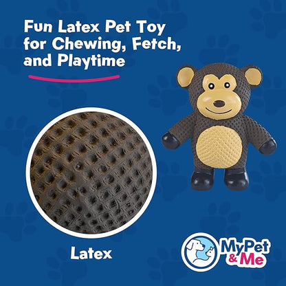 My Pet & Me - Squeaky Dog Toys for Light to Moderate Chewers - Fun Latex Toys for Puppies, Teething, and Gentle Play - Interactive Fetch and Chew Toy with Squeaker (Brown Monkey, 4.3 Inch)