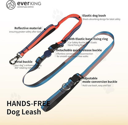 ‌EVERKING 6ft Hands-Free Dog Leash - 6-in-1 Adjustable with 360° Rotating Buckle, Night Reflective & Shock Absorbing for Large/Small Dogs (Up to 120lbs) (Dark Blue)