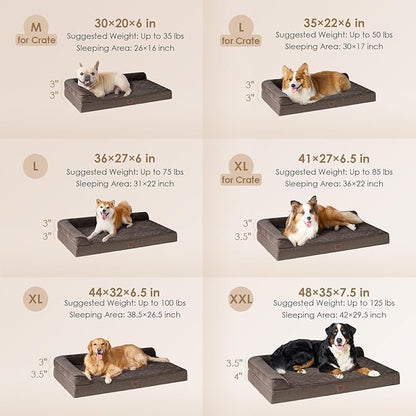 EHEYCIGA Memory Foam Dog Bed Large Size Dogs, Orthopedic Dog Bed Large with Washable Removable Cover, Waterproof Pet Sofa Couch with Nonskid Bottom, 36x27x6, Brown