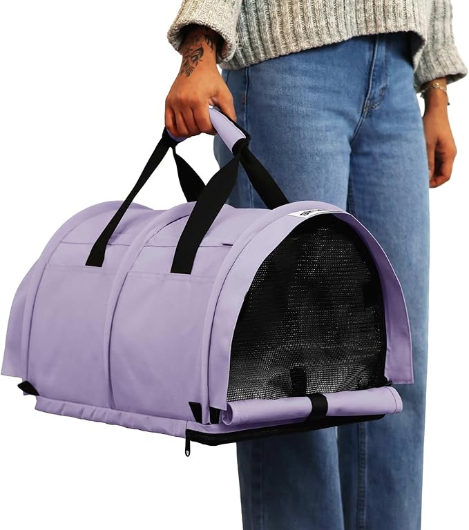 SturdiBag Pro 3.0 Pet Travel Carrier for Cats and Dogs – Soft-Sided with Safety Clips and Seatbelt Straps for Airplane or Car Travel | Large, Lavender