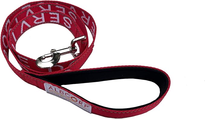 Albcorp Service Dog Leash - Embroidered- with Padded Neoprene Handle and Reflective threads, 4 Feet, for Harnesses, Vests or Collars, Red