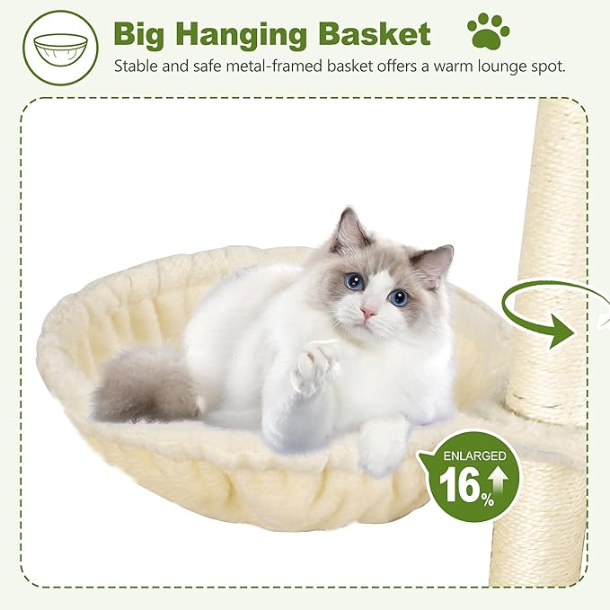 Small Cat Tree Tower for Indoor Cats, 40 in Medium Multi-Level Compact Cat House Bed with 2 Condos, Large Platform Perch, Sisal Scratching Post, Hammock, Cat Climbing Stand for Kitty Kitten(Beige)