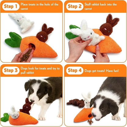 Easter Dog Toys, Carrot Hide and Seek with 2 Squeaky Bunny Small and Plush Dog Puzzle Toys, Easter Squeaky Gifts for Small and Medium Dogs