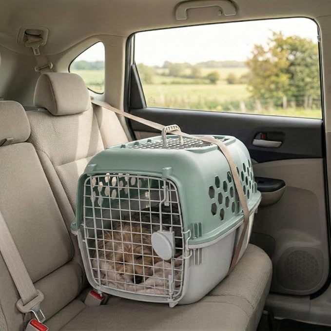 Hard-Sided Pet Carrier for Dogs and Cats | 24-Inch Top-Load Travel Kennel with Double Door Entry | Heavy-Duty Plastic Crate for Vet Visits & House Training, Green/Gray, Up to 30 lbs Capacity