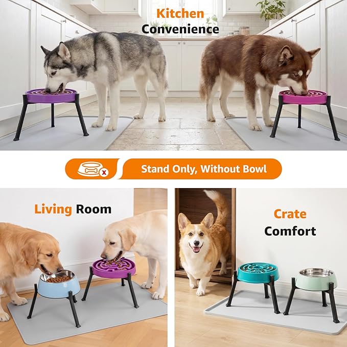LOOBANI Elevated Dog Bowl Stand: Adjustable Width Anti-Slip Raised Dog Bowl Stand Feeder for Adult, Seniors, Older, Arthritis Dogs, Fits for Bowls Width 8.2"-11" (Without Bowls) Black Large 2 Pack