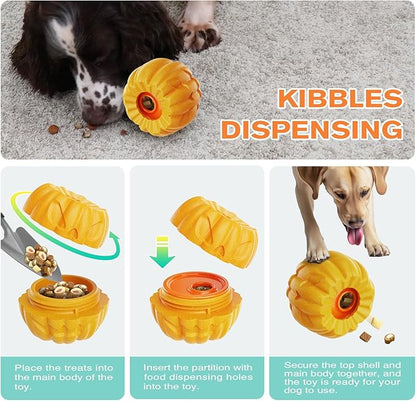 Pumpkin-Shaped Interactive Dog Toy for Dogs Multifunctional Food Dispenser, Frozen Lick Toy & Durable Chew Toy for Aggressive Chewers, Safe Nylon & Coffee Wood Fiber, Easy to Clean, Relieves Anxiety