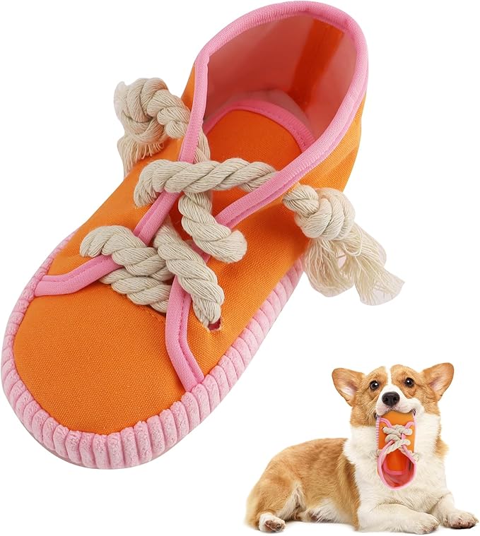 vocheer Dog Chew Toy, Dog Toys to Keep Them Busy Durable Teething Shoe Interactive Squeaky Puppy Toy,Small,Medium Breze, Machine Washable, Orange