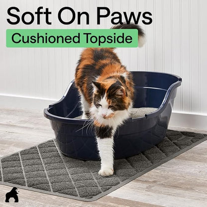 GORILLA GRIP Cat Litter Box Mat, 40x28, Cushioned Coil Mesh Litter Trapping Mats, Scatter Control Supplies for Less Mess, Phthalate Free, Ultra Deep Catch Grooves, Rinse or Vacuum to Clean, Dark Gray