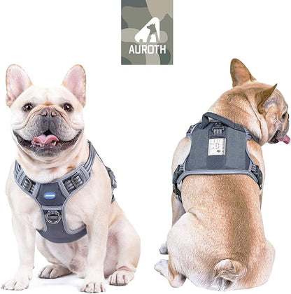 Auroth Tactical Dog Harness for Small Medium Dogs No Pull Adjustable Pet Harness Reflective Working Training Easy Control Pet Vest Military Service Dog Harnesses Grey S