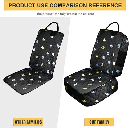 2pcs Dog Car Seat Cover for Front Durable Colored Paw Prints Waterproof Protector Against Dirt Scratch Proof Non Slip Padded Quilted Front Seat Covers for Dog for Cars, Trucks and SUV, Black