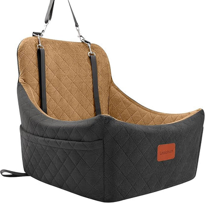 Lealchum Dog Booster Car Seat for Medium Dogs Up to 40lbs Pets,Easy to Install,Fully Detachable and Washable,Anti-Slip Base,Snug Puppy Car Seat with 2 Clip-On Leashes(Black/Coffee,Medium)