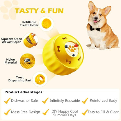 Frozen Treat Dispensing Dog Toy to Keep Them Busy, Interactive Indestructible Dog Puzzle Toy for Small Medium Breeds, Cognitive Dog Enrichment Toys Freezable - Yellow