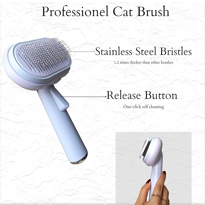 Pet Grooming Brush with Release Button, 5-in-1 Comb for Dogs & Cats, Hair Remover and Massaging Tool for Long or Short Hair