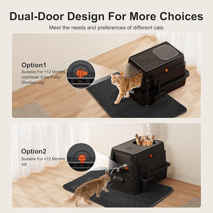 FURTIME Stainless Steel Litter Box with Lid, XL Extra Large Cat Litter Box for Big Cats, Enclosed Drawer Metal Litter Boxs with High Sided, Include Scoop & Mat, Front & Top Entry, Odor Free, Non-Stick