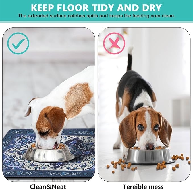 Pet Feeding Mat for Floors Waterproof Dog Mat for Food and Water Absorbent Quick Dry Non Slip mat for Cat Bowls