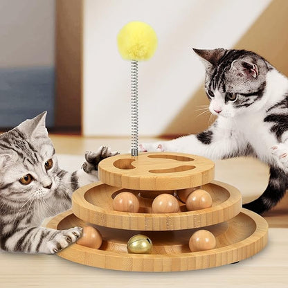 Cat Ball Track Toy with Puzzle Top, 3-Level Tower with 9 Removable Balls, Interactive Toy for Kitten Mental & Physical Exercise
