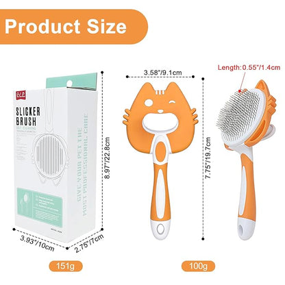 Self Cleaning Slicker Brush for Cats Orange Deshedding Shedding Cat Brush Skin-Friendly Pet Grooming Tool for Long Short Haired Cats and Dogs Remove Loose Hair Mats Knots Tangles