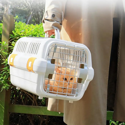Hard Sided Plastic Dog and Cat Kennel, Two Door Pet Carrier, Plastic Wire Door, Top or Front Loading, Up to 18LBS, Perfect for Traveling,Hiking,Camping,Veterinary Visits