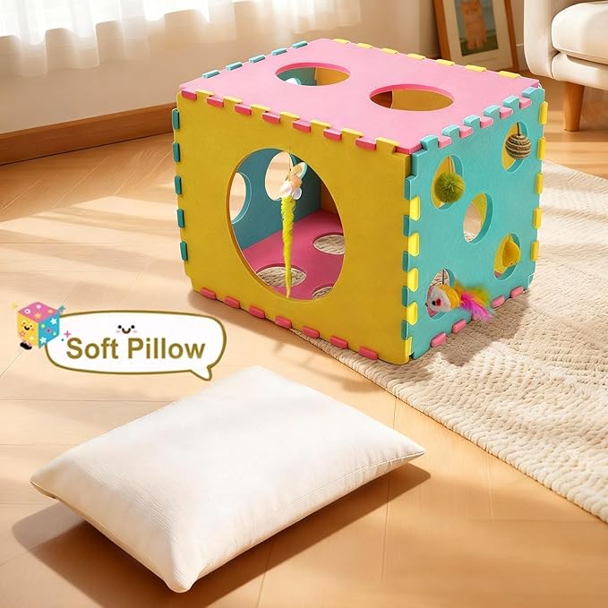 41 Pcs Interactive Cat Toys for Indoor Cats, Kitten Toys with Soft Pillow, Catnip Toys, Chew Rope, Feather Wand, Springs and Balls for Indoor Kittens