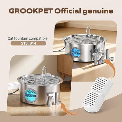 Pet Fountain Filter Replacement: 12 Dog Water Fountain Filters - 3 Months Set of Replacement Filter for GROOKPET Dog Water Fountains for Large Dogs - Contains 6 Filters + 6 Sponges