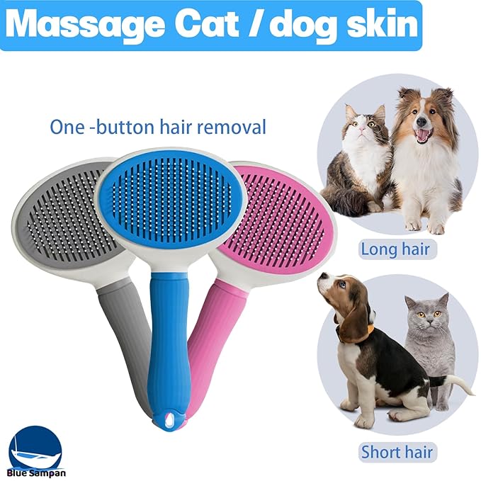 Cat Brush for Shedding, Self Cleaning Slicker Brush, Soft Silicone Self Cleaning for Short and Long Haired Cats for Grooming and Massaging