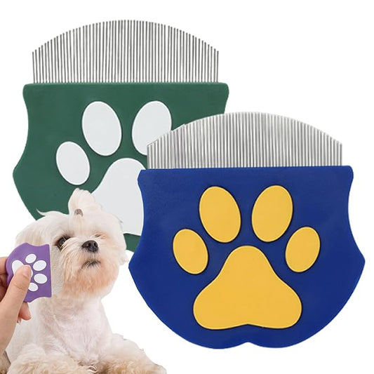 Pet Detangling Flea Comb, Dog Facial Eye Comb, Stainless Steel Tear Stain Remover, Round-Head Grooming Comb for Dog Cat (Green+Blue)