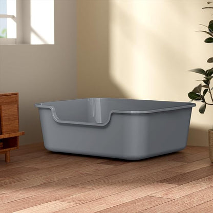 Extra Large Cat Litter Box (ABS Material), Low Entry High Sides Senior Litter Pen for Geriatric Kitty Big Cats, Jumbo Litter Boxes Tray for Multi Cat Indoor Pets Potty (Gray, 24" L x 20" W x13)