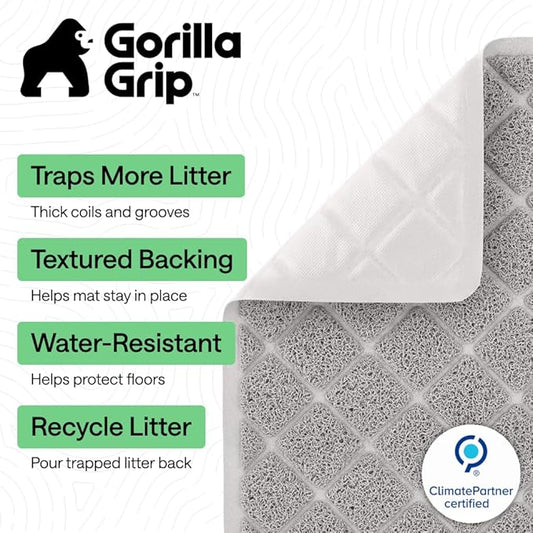 GORILLA GRIP Cat Litter Box Mat, 47x35, Cushioned Coil Mesh Litter Trapping Mats, Scatter Control Supplies for Less Mess, Phthalate Free, Ultra Deep Catch Grooves, Rinse or Vacuum to Clean, Light Gray