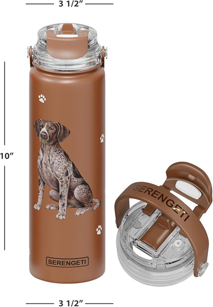 E&S Pets SERENGETI 24 Oz Water Bottle Stainless Steel with Spill Proof Lid - Double walled Vacuum Insulated water flask - Realistic 3D Print of your favorite dog (German Shorthaired)