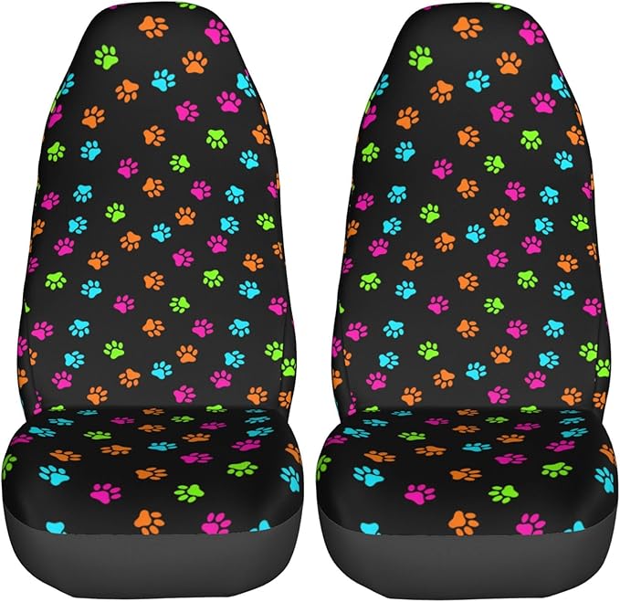 Foruidea Colorful Dog Cat Paw Print Car Seat Covers Universal 2 Pcs Auto Front Seat Cover Fit Most Cars,SUV,Sedan,Trucks