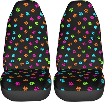 Foruidea Colorful Dog Cat Paw Print Car Seat Covers Universal 2 Pcs Auto Front Seat Cover Fit Most Cars,SUV,Sedan,Trucks