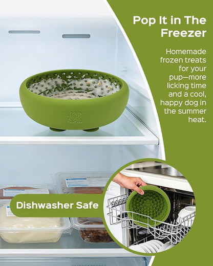 Dog Lick Bowl for Dogs, Lick Mat, Slow Feeder Lick Bowl with Strong Suction, BPA-Free Silicone, Freeze Licking Bowl for Anxiety Relief, Enrichment & Distraction, Dishwasher Safe (Green, L)