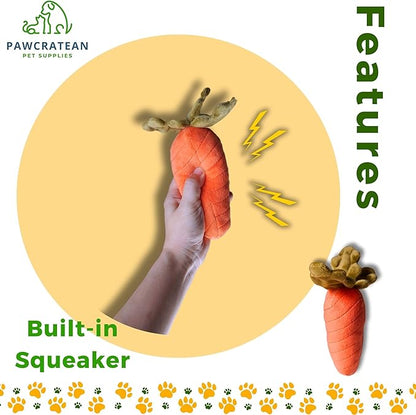 7" Squeaky Plush Toy for Puppies Small Dogs Self Etertainment Washable Soft Made [PET ONLY] (Carrot)