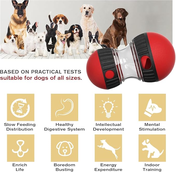 Treat Dispensing Cognitive Dog Toys Dog Puzzle Feeder Toy for Dogs and Cats with Bird Chirping Adjustable Food Dispenser Slow Feeding for Small Medium Large Dogs & Cats (Red)