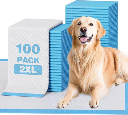 JollyMate 30"x36" Dog Pee Pads Extra Large, 100 Pack XX-Large Super Absorbent Pet Pee Pads with Adhesive Tabs, 6 Layers Thick Leak-Proof Potty Pads for Dogs and Puppies